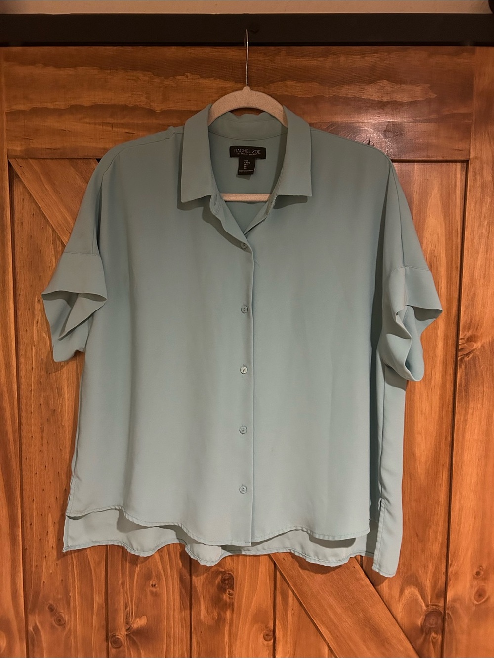 Rachel Zoe Aqua Button-Front Short Sleeve Blouse
